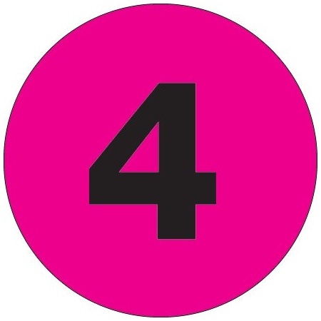 Bsc Preferred 1'' Circle - ''4'' Fluorescent Pink Number Labels BUY00016074